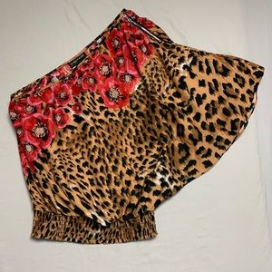 🆕 Sexy One Shoulder Floral Leopard Animal Print Women’s Blouse Medium Shirt Top
